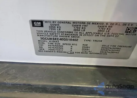 2014 Chevrolet Silverado K1500 Ltz z USA, uszkodzony, nr VIN 3GCUKSEC4EG518402